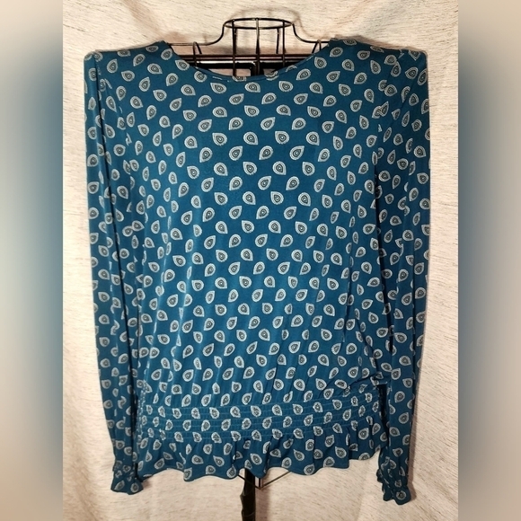 Michael Kors Blouse Tie in back Long Sleeves XL  Blue Pattern soft - Picture 4 of 11